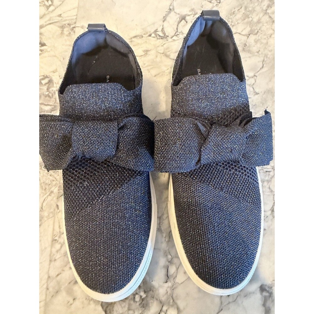 Bandolino Bryce 2 Women’s 9.5M Navy Glitter Knit Bow Slip On Sneakers